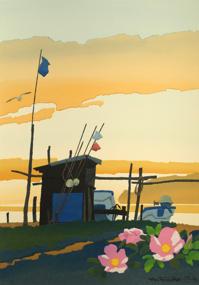 藤倉英幸「夕ひととき」ちぎり絵（はり絵）原画　作品全体画像