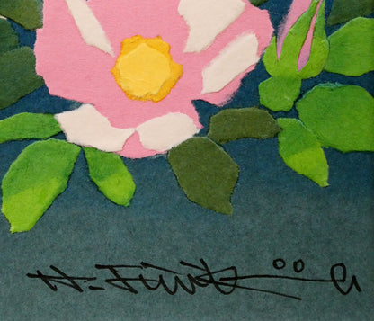 藤倉英幸「夕ひととき」ちぎり絵（はり絵）原画　サイン・年記（2000年作）