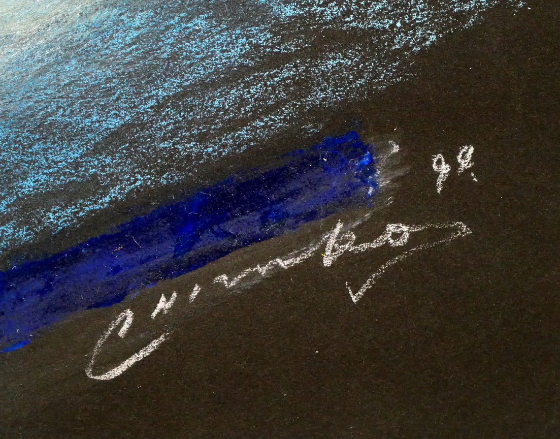 藤野千鶴子「宙（そら）」水彩・パステル画併用・20号　年記（1994年作）、サイン拡大画像