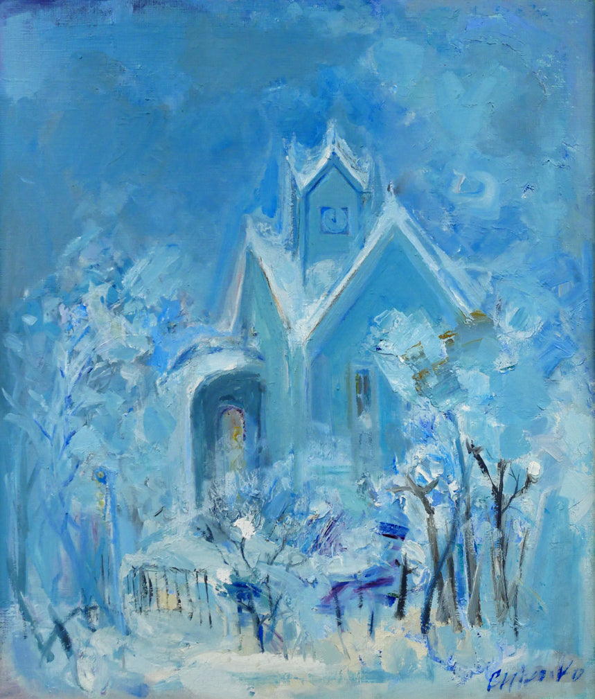 藤野千鶴子「雪の時計台（札幌）」油絵・F10号　作品全体画像