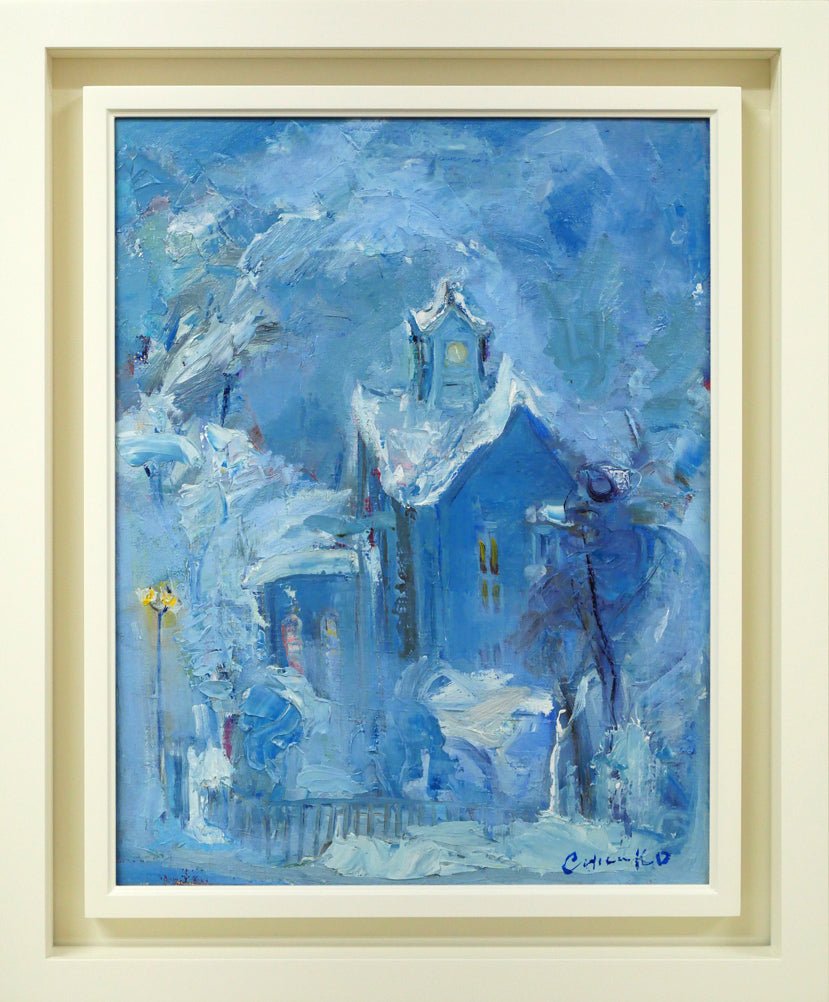 藤野千鶴子「雪の時計台（札幌）」油絵・F6号