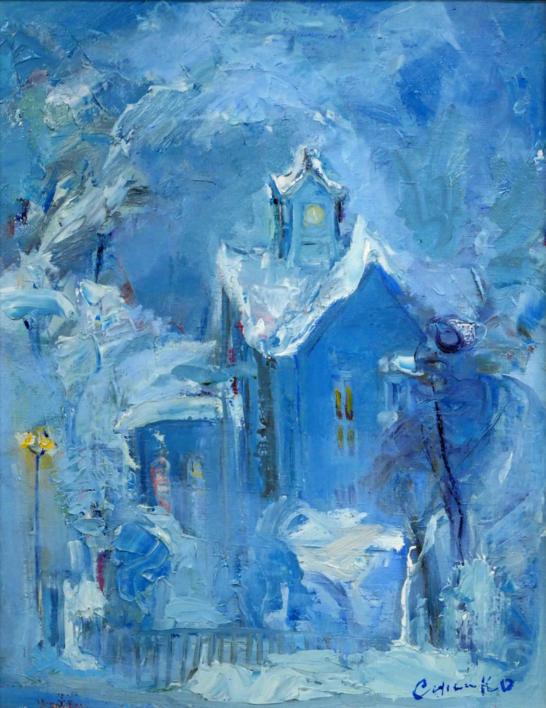 藤野千鶴子「雪の時計台（札幌）」油絵・F6号　作品全体画像