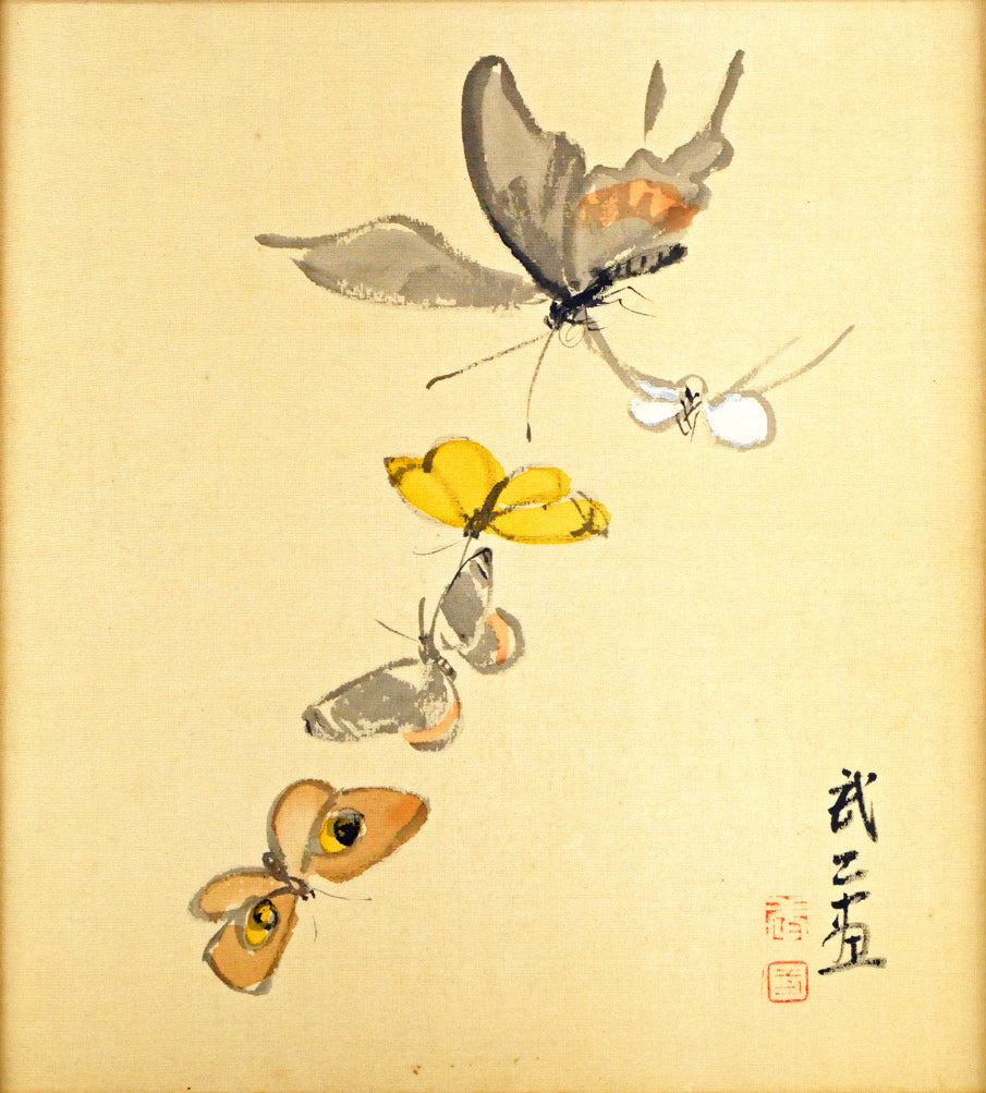 藤島武二「蝶」肉筆彩色画・絹本・色紙額装　作品全体画像