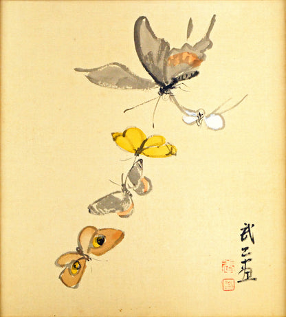 藤島武二「蝶」肉筆彩色画・絹本・色紙額装　作品全体画像