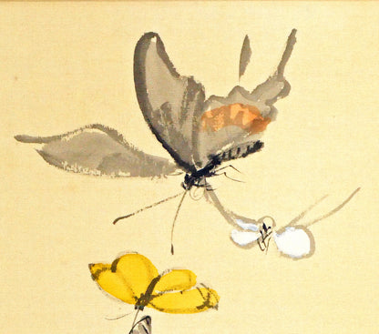 藤島武二「蝶」肉筆彩色画・絹本・色紙額装　拡大画像1
