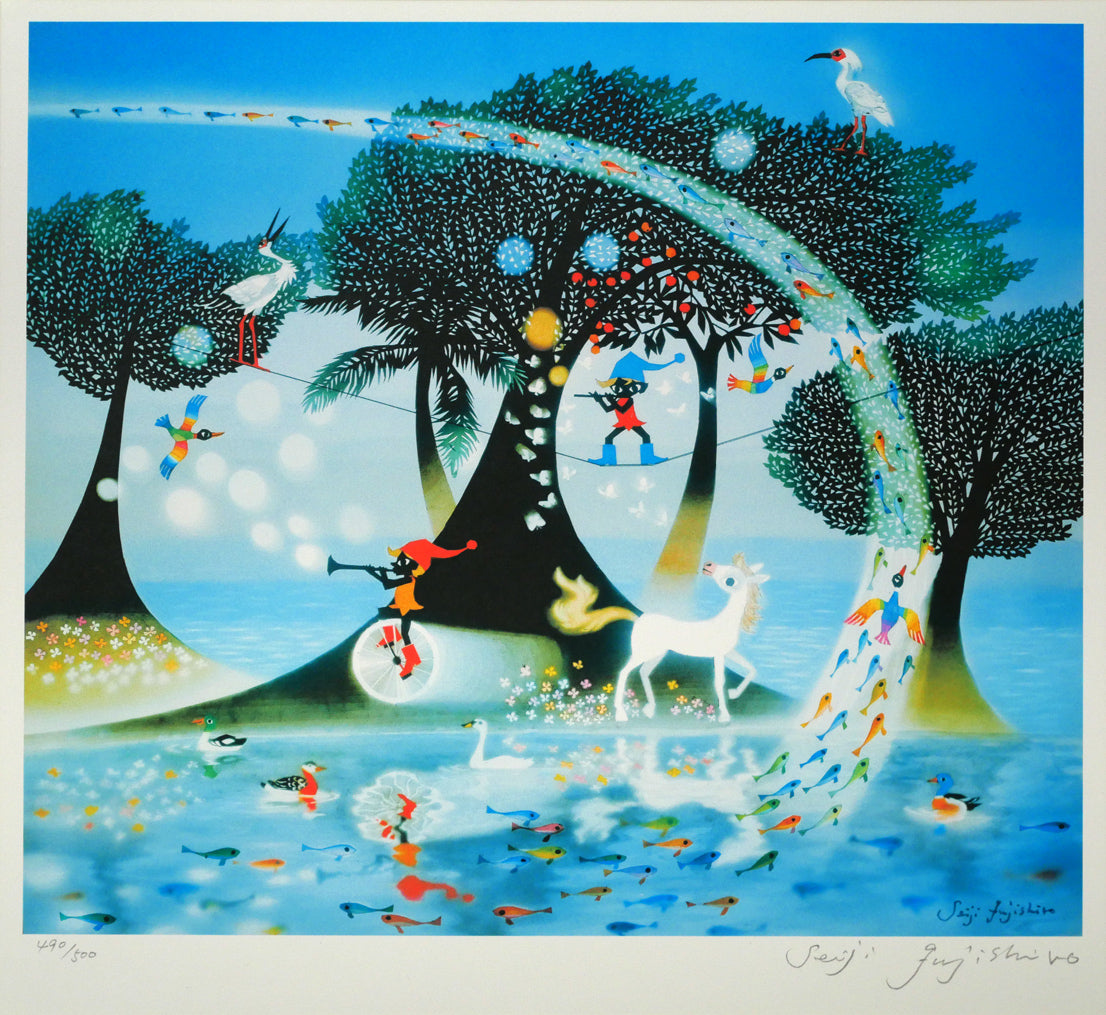 藤城清治「生きるよろこび」レフグラフ版画　作品全体画像