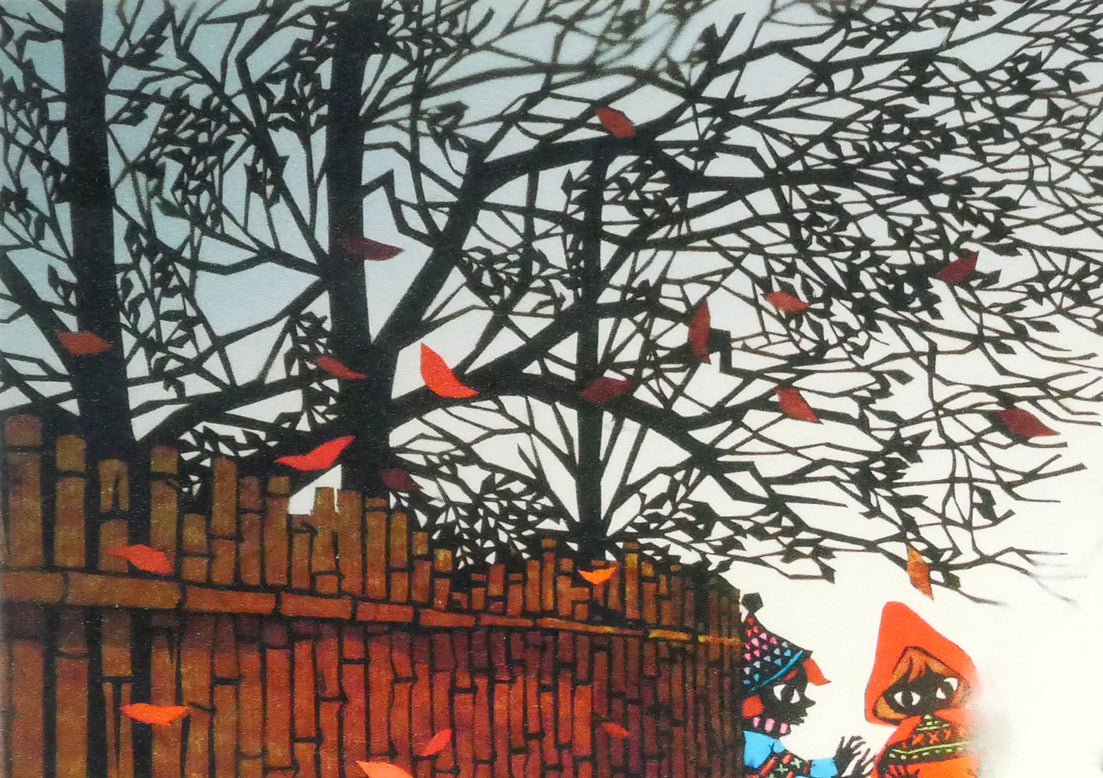 藤城清治「たき火（日本の愛唱歌・12月）」レフグラフ版画　拡大画像1