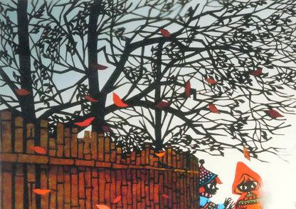 藤城清治「たき火（日本の愛唱歌・12月）」レフグラフ版画　拡大画像1