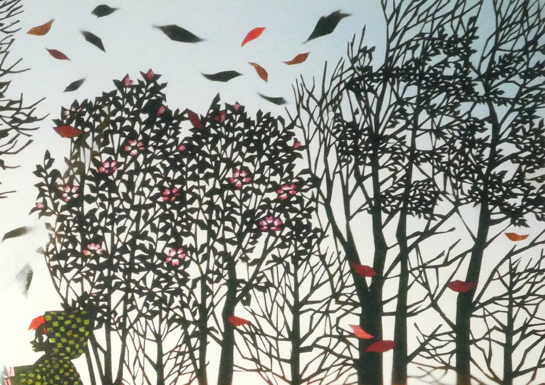 藤城清治「たき火（日本の愛唱歌・12月）」レフグラフ版画　拡大画像2