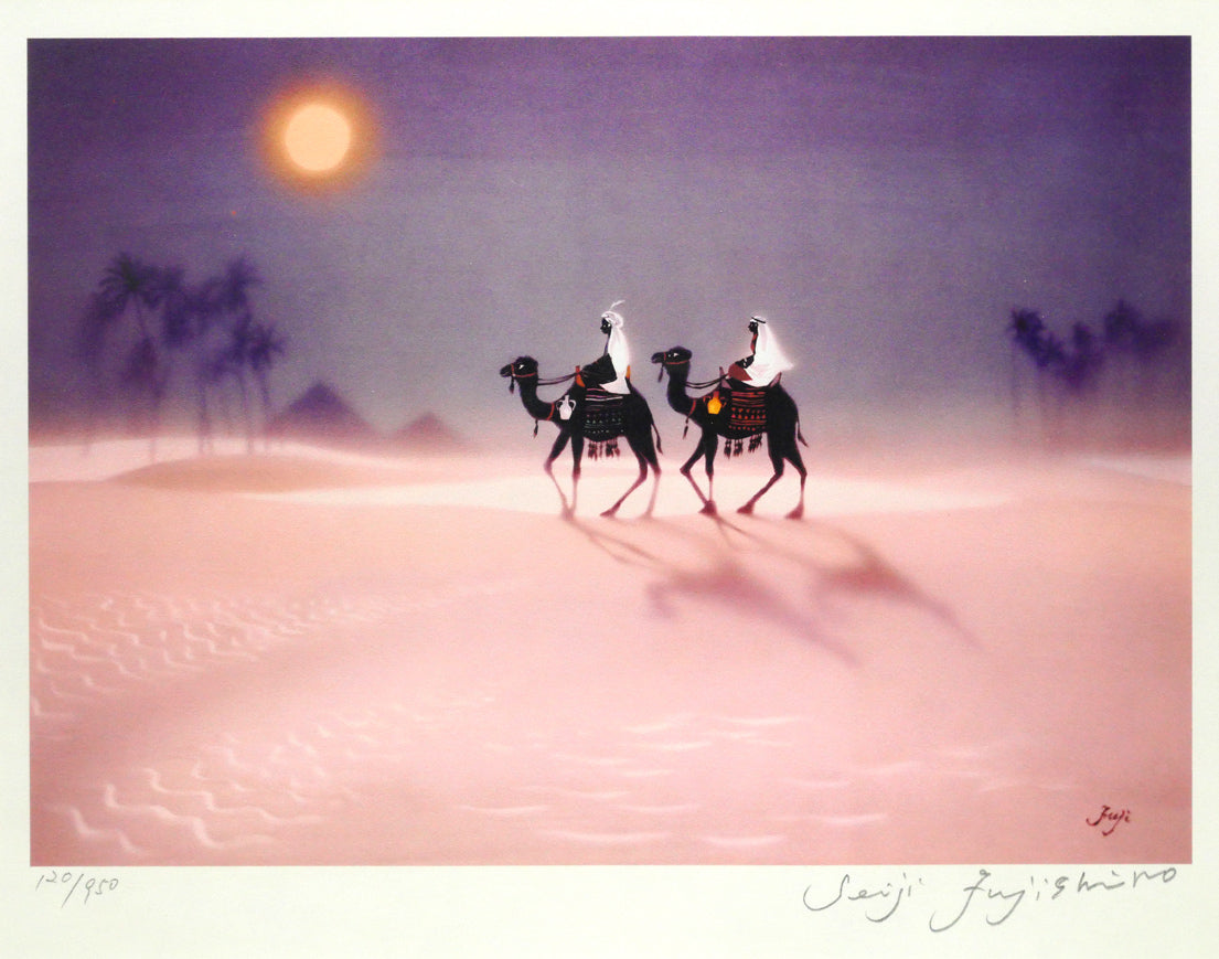 藤城清治「月の砂漠（日本の愛唱歌・9月）」レフグラフ版画　作品全体画像