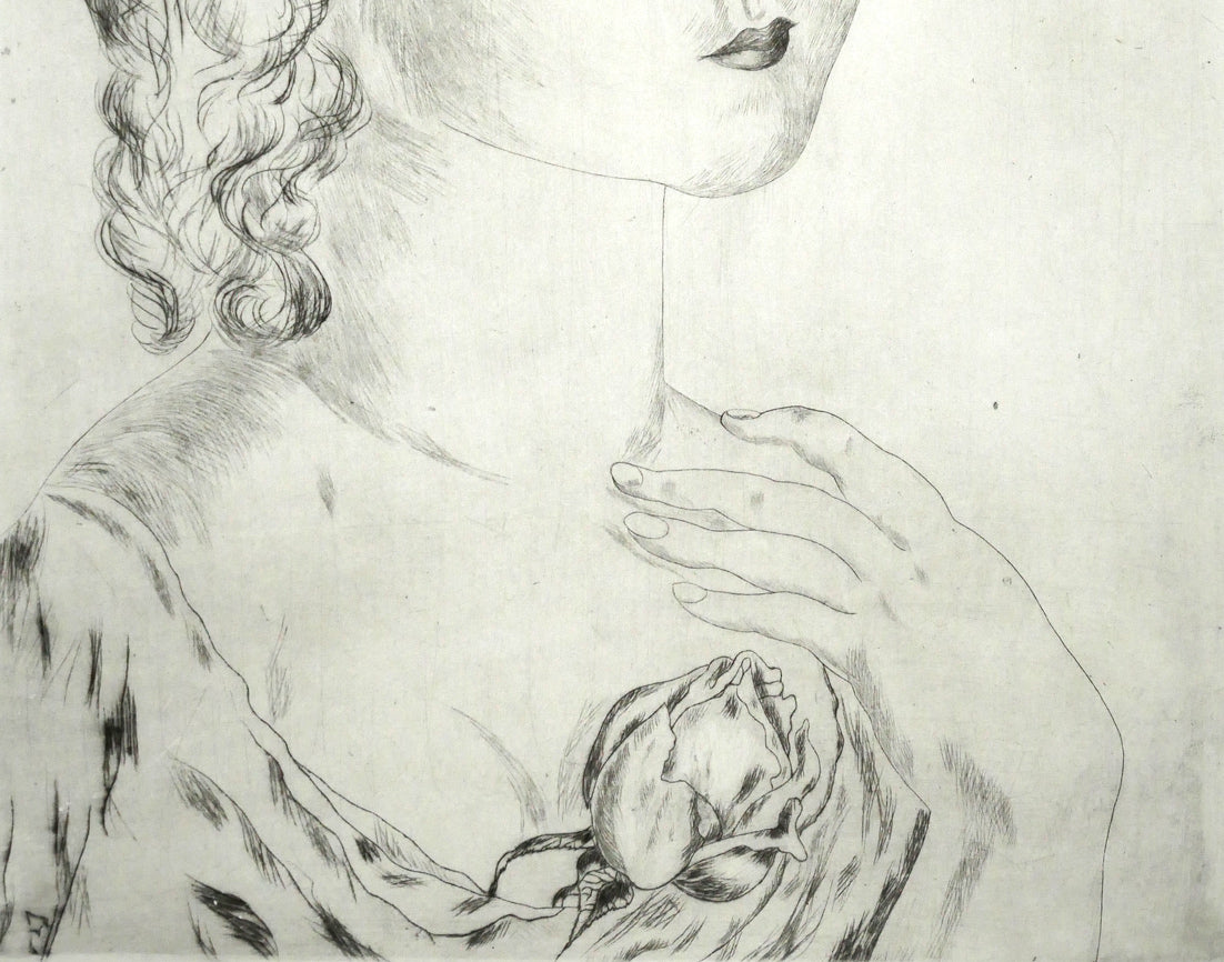 藤田嗣治「バラを持つ少女」エッチング（銅版画）　拡大画像3