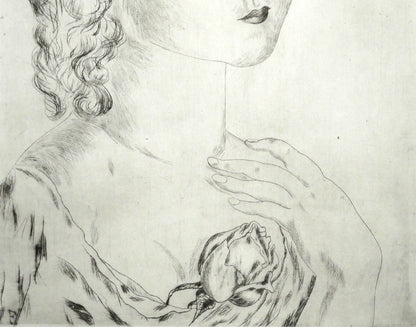 藤田嗣治「バラを持つ少女」エッチング（銅版画）　拡大画像3