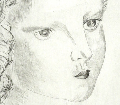 藤田嗣治「バラを持つ少女」エッチング（銅版画）　拡大画像2