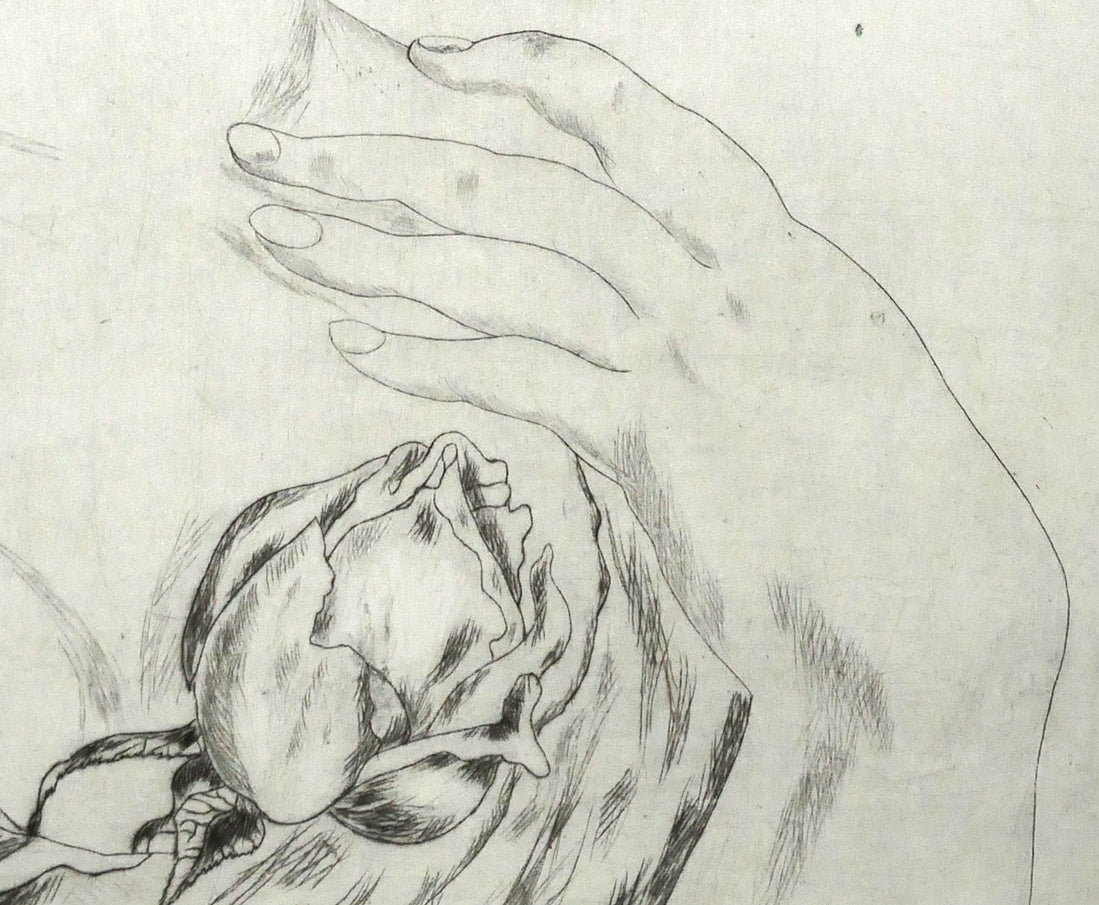 藤田嗣治「バラを持つ少女」エッチング（銅版画）　拡大画像4