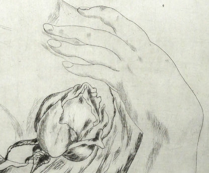 藤田嗣治「バラを持つ少女」エッチング（銅版画）　拡大画像4