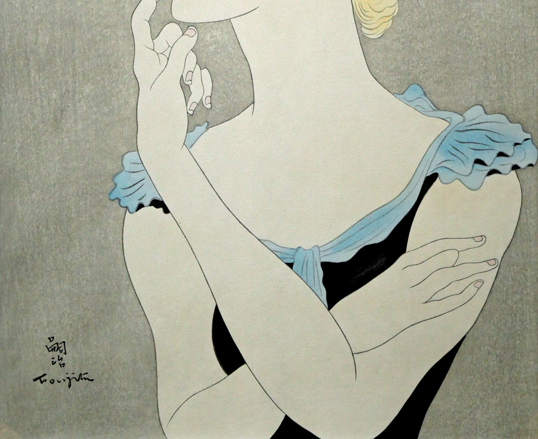 藤田嗣治「フランス娘」木版画　拡大画像3