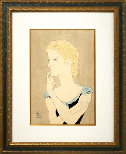 藤田嗣治「フランス娘」木版画