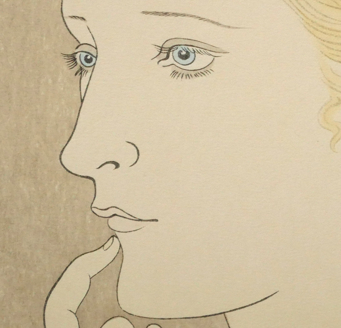 藤田嗣治「フランス娘」木版画　拡大画像3