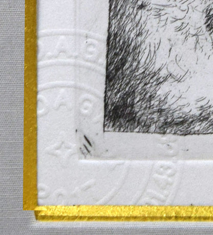 藤田嗣治「猫（未発表作）」エッチング（銅版画）　エンボス部分拡大画像