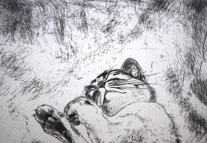 藤田嗣治「猫（未発表作）」エッチング（銅版画）　拡大画像1