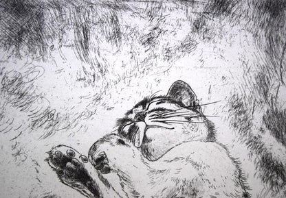 藤田嗣治「猫（未発表作）」エッチング（銅版画）　拡大画像1