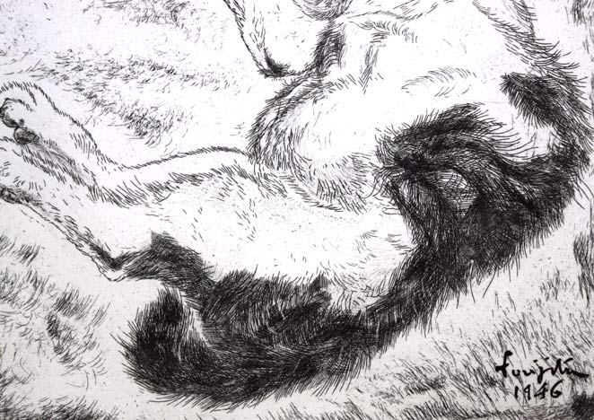 藤田嗣治「猫（未発表作）」エッチング（銅版画）　拡大画像3
