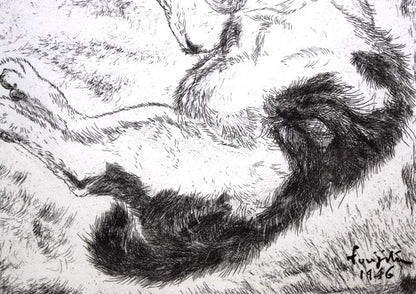 藤田嗣治「猫（未発表作）」エッチング（銅版画）　拡大画像3