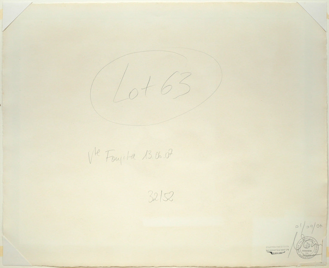藤田嗣治「二匹の猫」リトグラフ　作品シート裏側画像