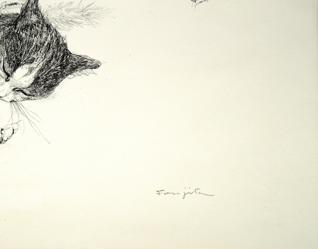 藤田嗣治「二匹の猫」リトグラフ　拡大画像4