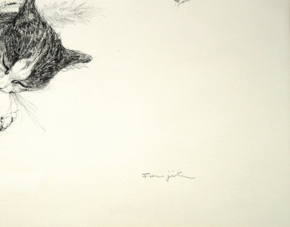 藤田嗣治「二匹の猫」リトグラフ　拡大画像4