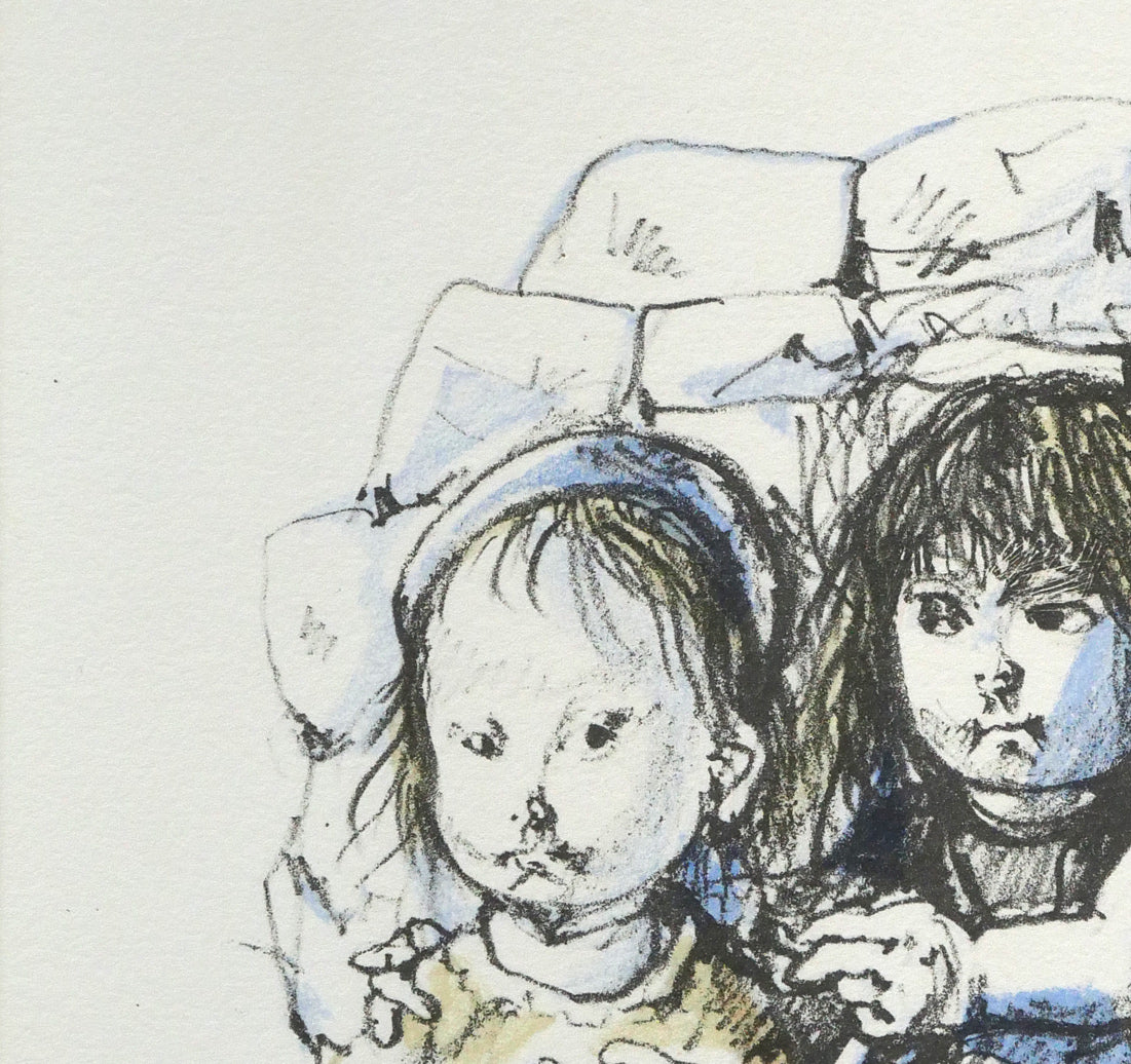 藤田嗣治「三人の女の子」リトグラフ　拡大画像1