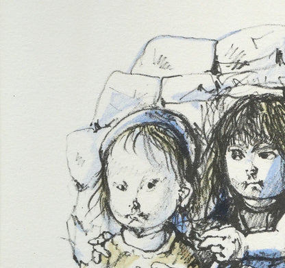 藤田嗣治「三人の女の子」リトグラフ　拡大画像1