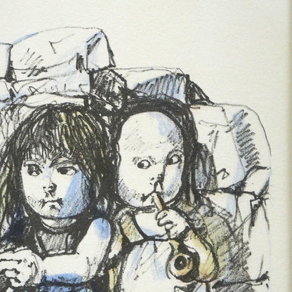 藤田嗣治「三人の女の子」リトグラフ　拡大画像2