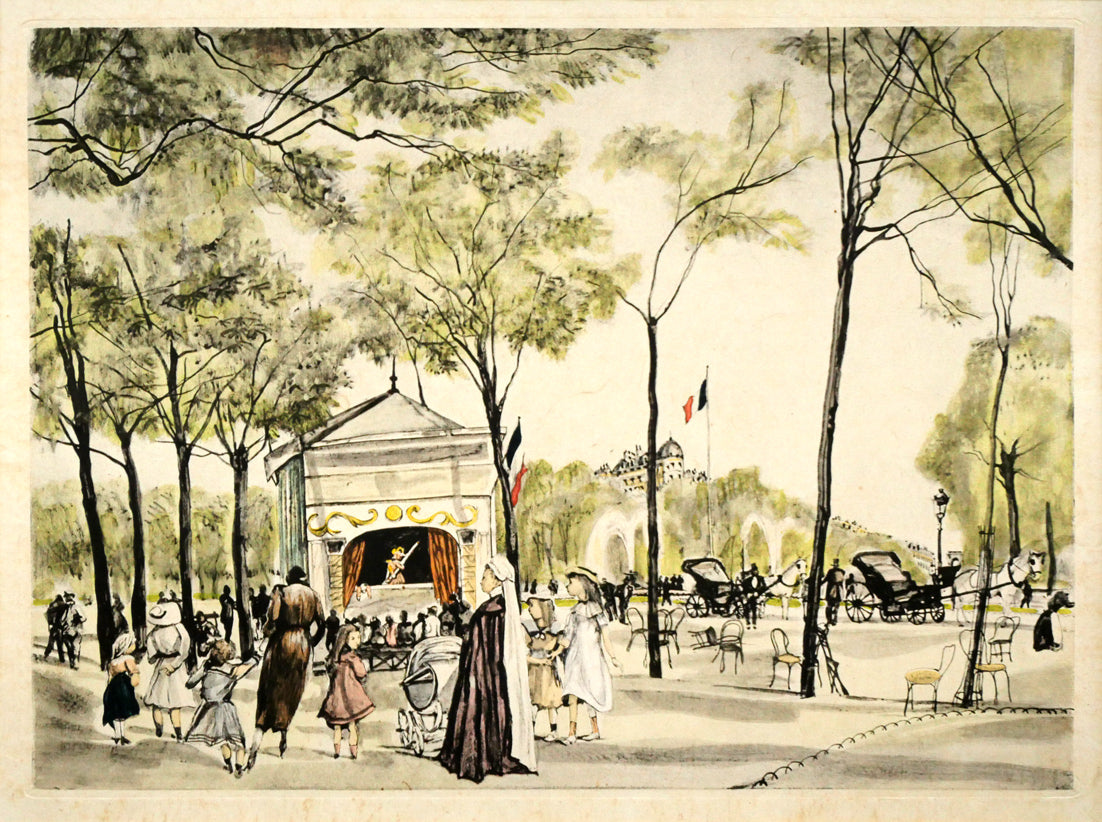 藤田嗣治「シャンゼリゼ通り（『魅せられたる河』より）」エッチング　作品全体画像