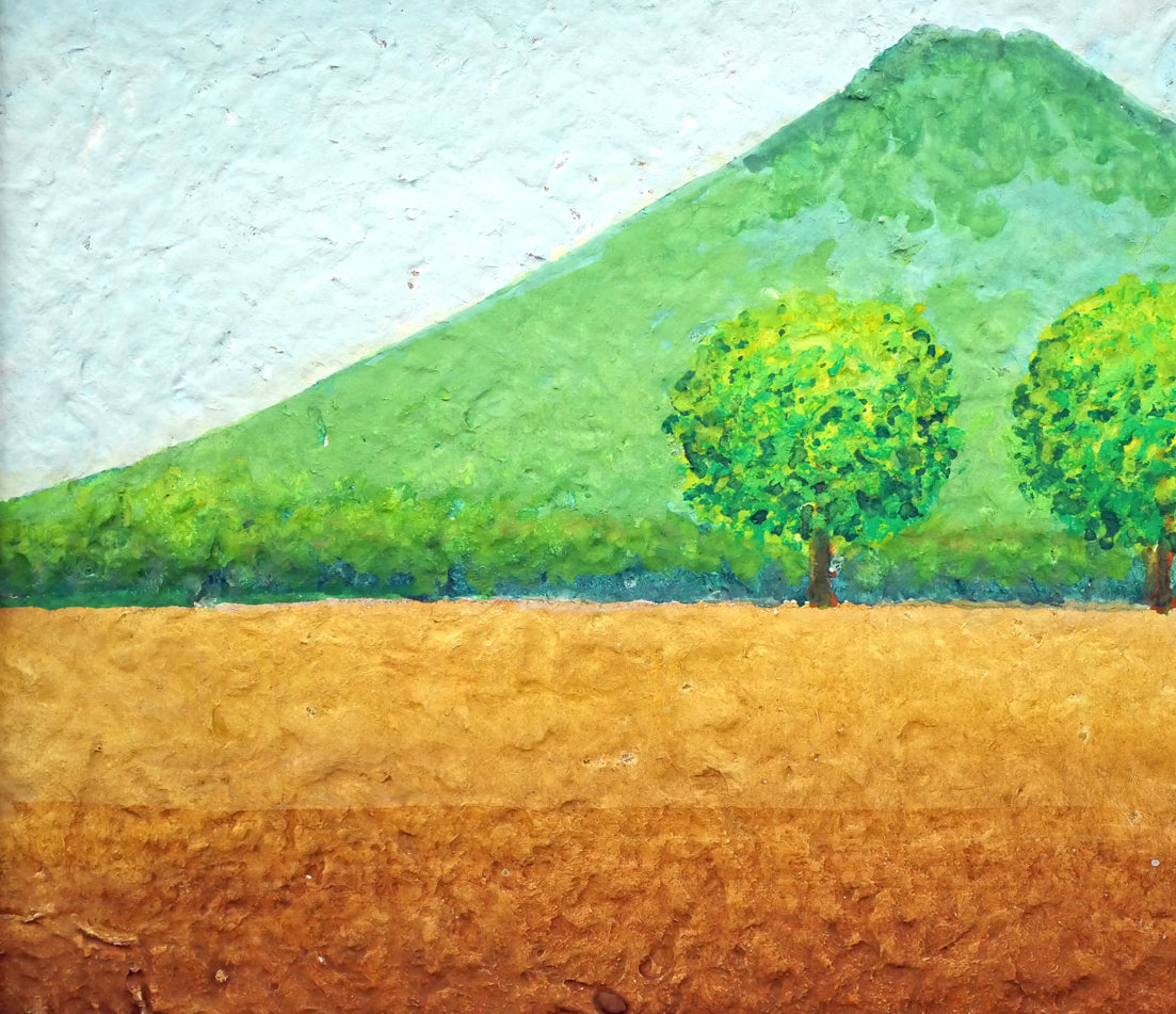 府川誠「二本の木」肉筆油彩画・色紙サイズ　拡大画像3
