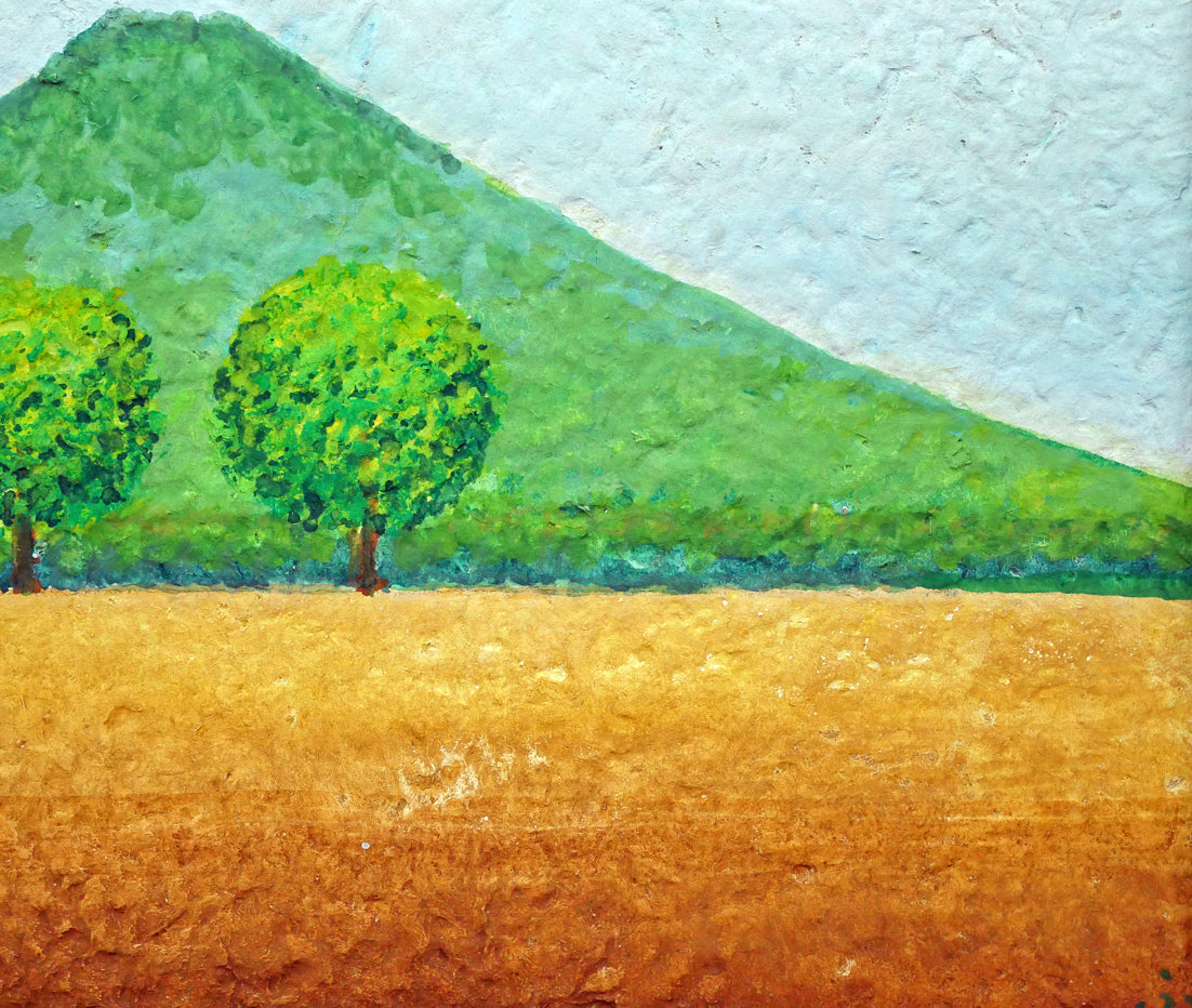 府川誠「二本の木」肉筆油彩画・色紙サイズ　拡大画像4