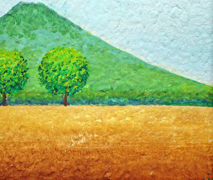 府川誠「二本の木」肉筆油彩画・色紙サイズ　拡大画像4