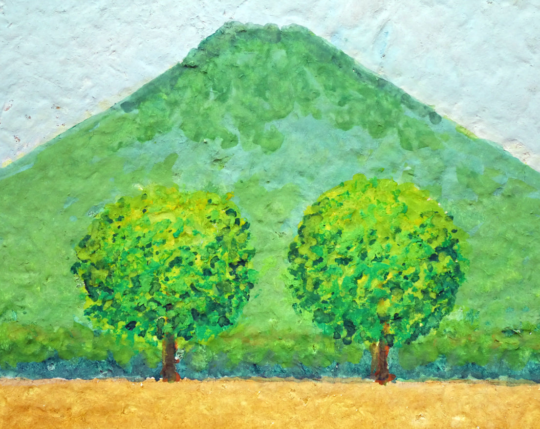 府川誠「二本の木」肉筆油彩画・色紙サイズ　拡大画像5