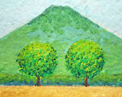 府川誠「二本の木」肉筆油彩画・色紙サイズ　拡大画像5
