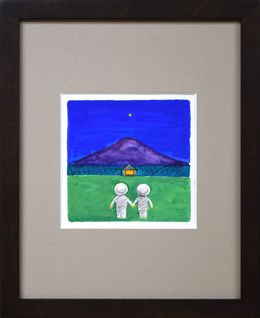 府川誠「ふるさとの山」肉筆水彩画
