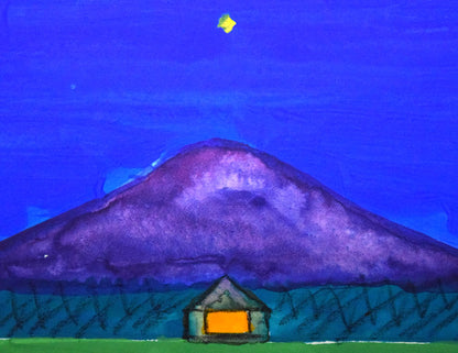 府川誠「ふるさとの山」肉筆水彩画　拡大画像1