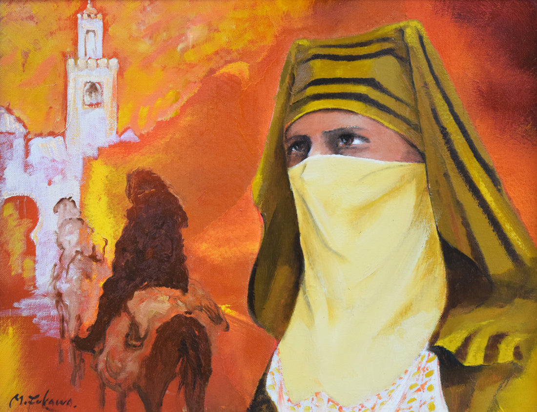 府川貢「メディナの女（モロッコ・フェズ）」油絵・F6号　作品全体拡大画像
