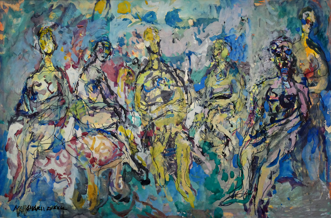 福井正治「群像」水彩画（グアッシュ）　作品全体画像