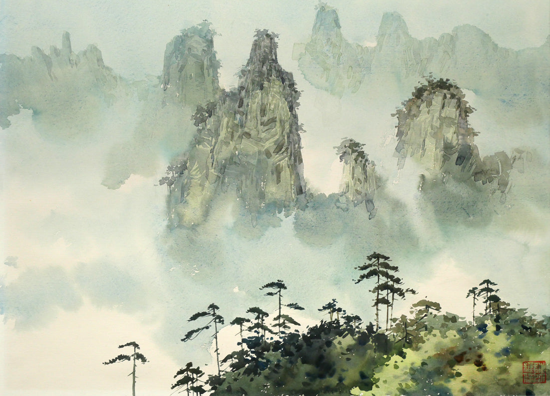 陳維信「雲の海（中国・黄山）」水彩画・10号　作品全体画像