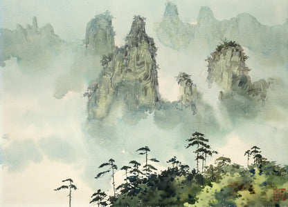 陳維信「雲の海（中国・黄山）」水彩画・10号　作品全体画像