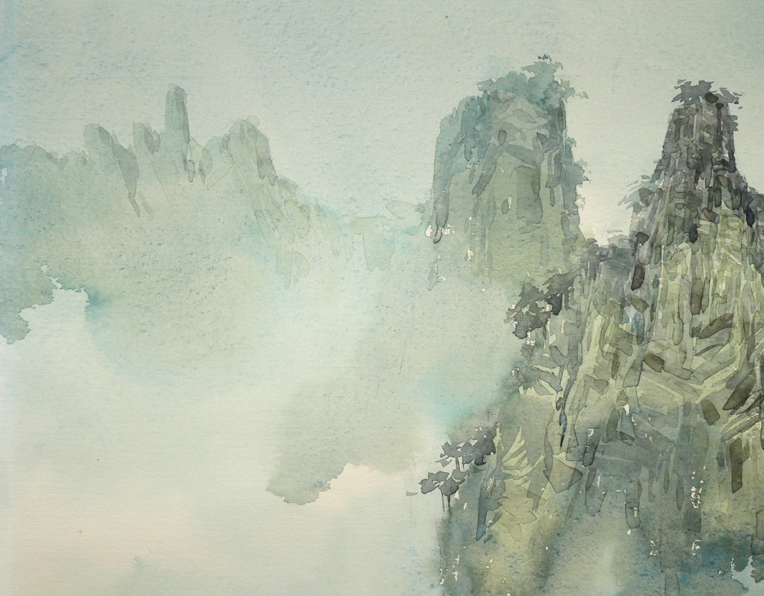 陳維信「雲の海（中国・黄山）」水彩画・10号　拡大画像1