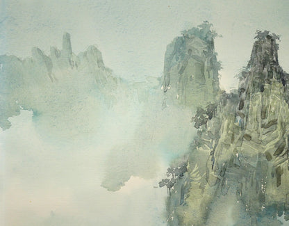 陳維信「雲の海（中国・黄山）」水彩画・10号　拡大画像1