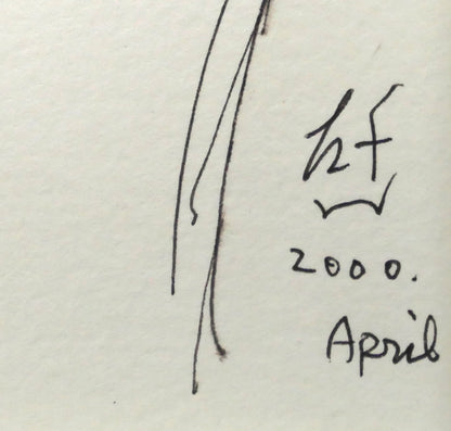舟越桂「Untitled」紙にインク・水彩画　サイン・年記（2000年4月作）
