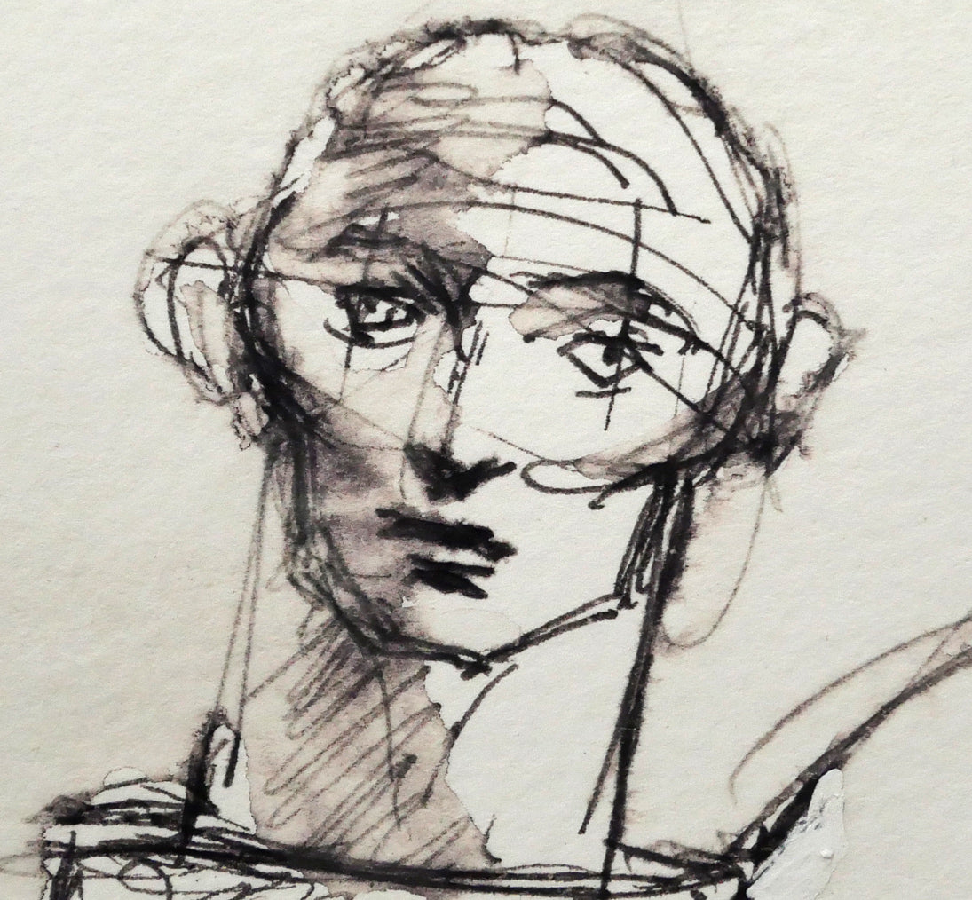 舟越桂「Untitled」紙にインク・水彩画　拡大画像2