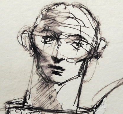 舟越桂「Untitled」紙にインク・水彩画　拡大画像2